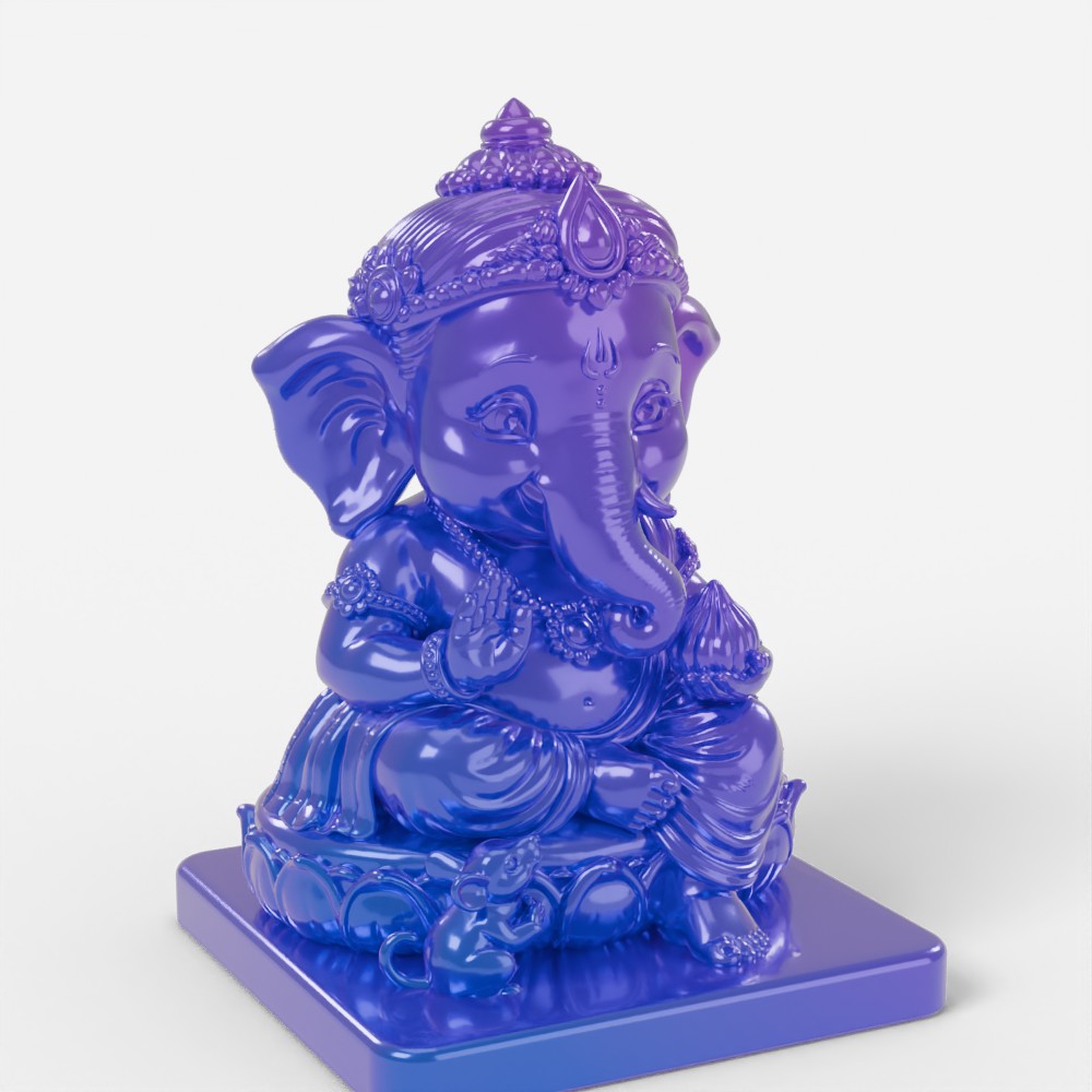 Ganesha figure in colour-shift blue-purple resin