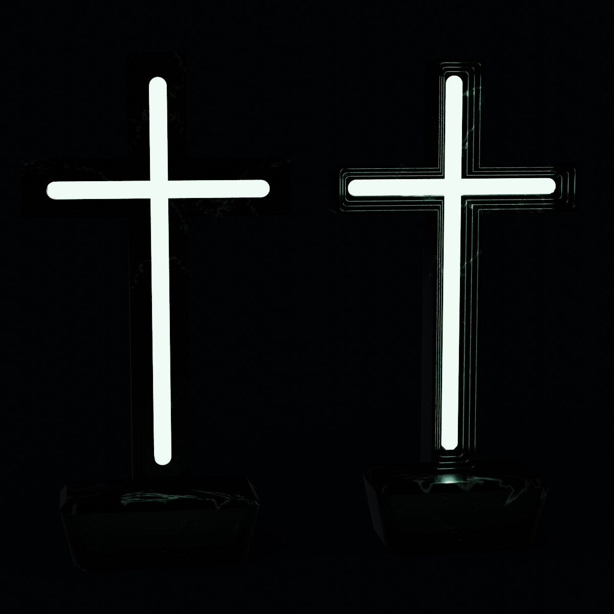Pearl black Infinity Crosses glowing in the dark