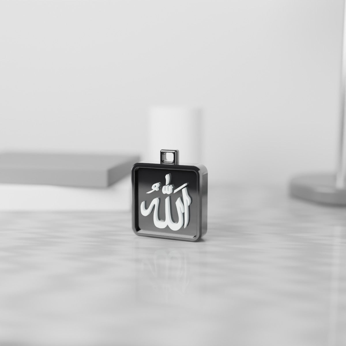 The Allah collectible standing on a bedside table