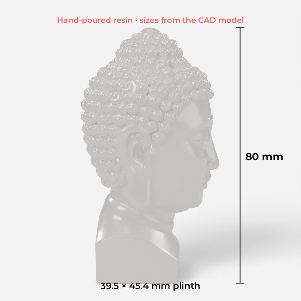 Buddha Bust size: 80 mm tall on a 39.5 × 45.4 mm plinth