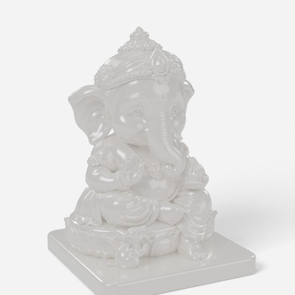 Ganesha figure in pearl white resin