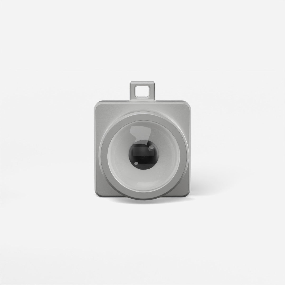 Icon Key front view in CNC-machined 6061 aluminium, sandblasted and anodised silver, with tab ring