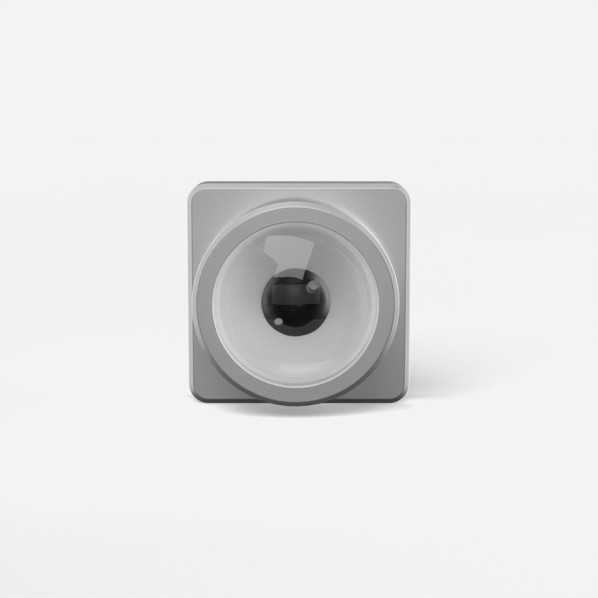 Icon Mag front view in CNC-machined 6061 aluminium, sandblasted and anodised silver, with the Xiris eye