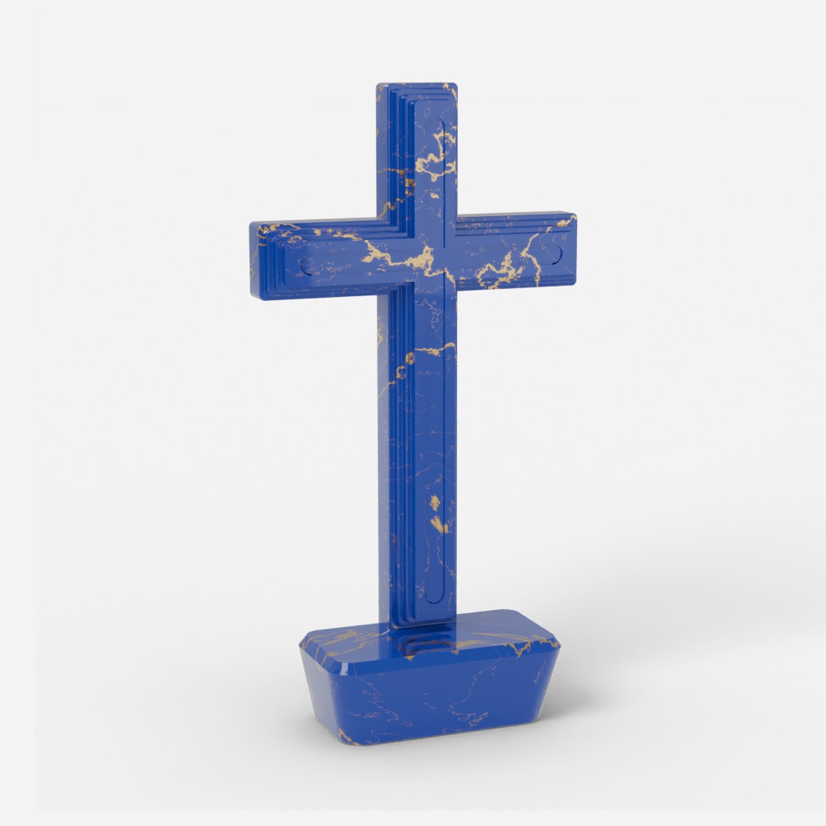 Infinity Cross + in cobalt blue with gold streaks